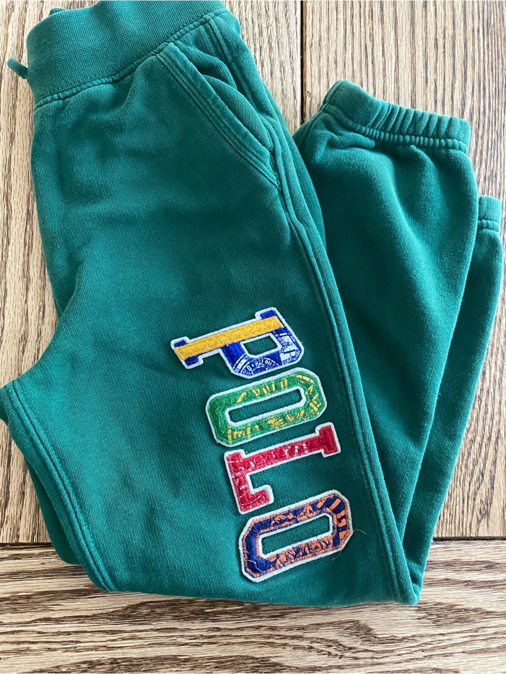 Polo by Ralph Lauren Green Kids Sweatpants with Multicolor Patch Logo